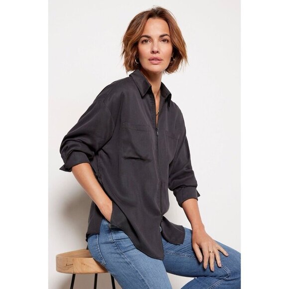 LNA Pirate Black Radar Zip Up Long Sleeve Collared‎ Shirt Size S Broken Zipper - Picture 1 of 10